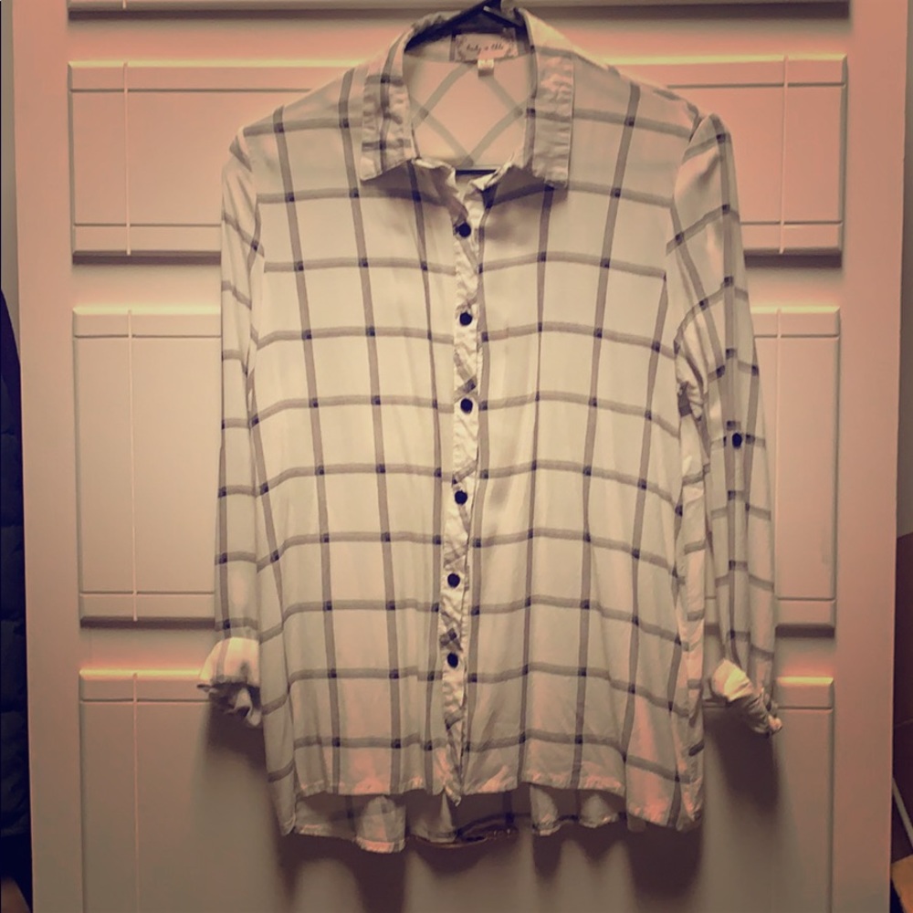 Square Patterned Black and White Button Up Top